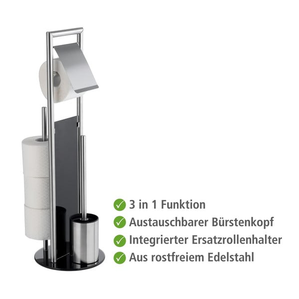 Stojan na toaletní papír se štětkou z nerezové oceli v matně stříbrné barvě Ravina – Wenko-image-2