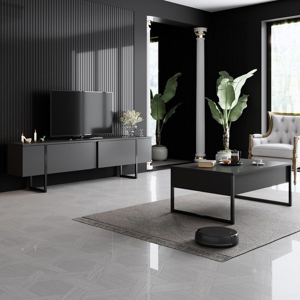 Antracitový TV stolek 180x30 cm Luxe – Kalune Design-image-4