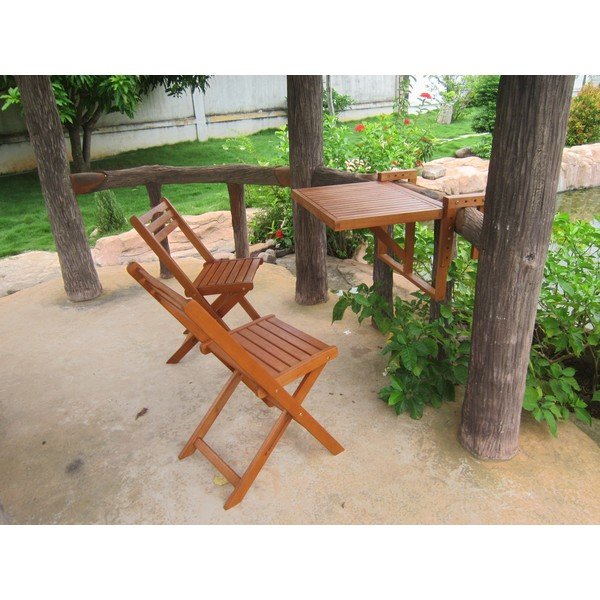 Set 2 židlí a závěsného stolku z eukalyptového dřeva Garden Pleasure Balcony Berkeley-image-1