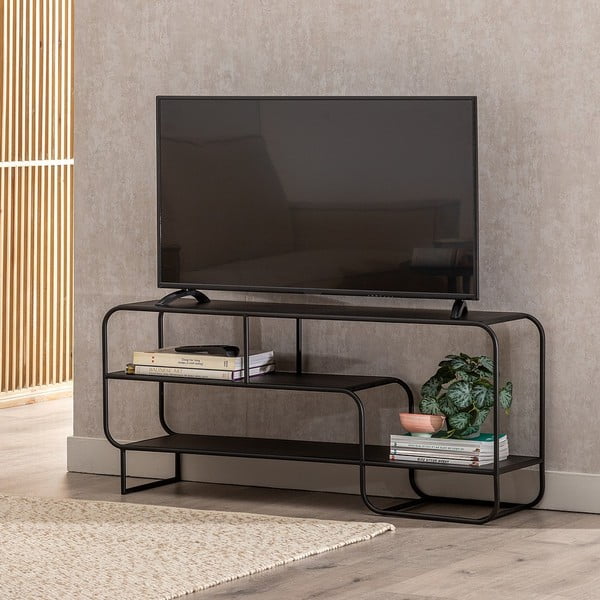 Černý kovový TV stolek 110x50 cm Sleco – Ixia-image-1