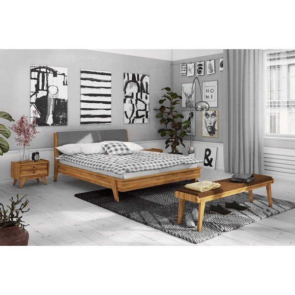 Lavice z dubového dřeva s oranžovým sedákem Retro - The Beds-image-1