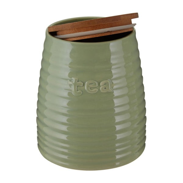 Zelená dóza na čaj s bambusovým víkem Premier Housewares Winnie, 950 ml