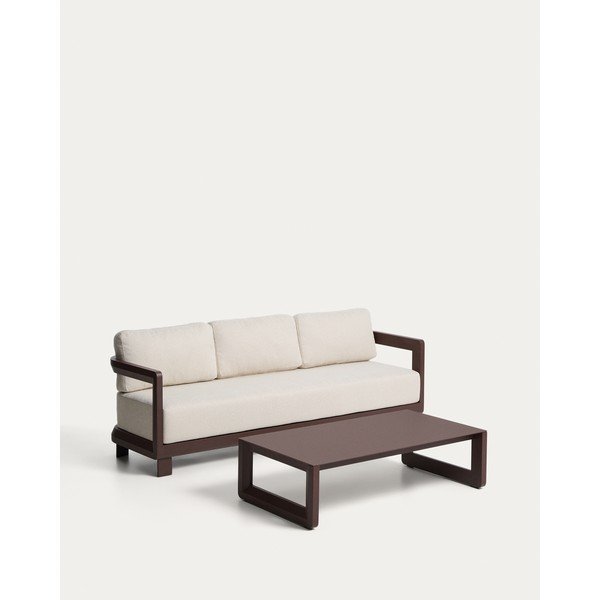 Hnědý/béžový hliníkový zahradní lounge set pro 3 osoby Nerano – Kave Home-image-4