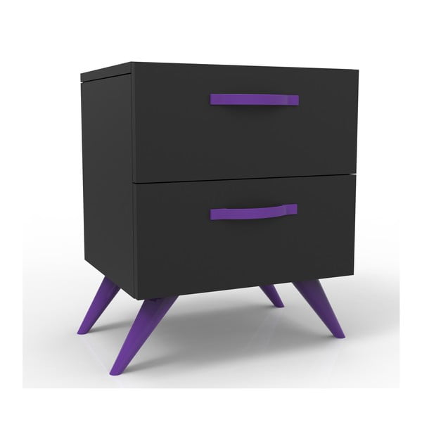 Černý noční stolek s fialovýma nohama Magenta Home Coulour Series, výška 55,3 cm