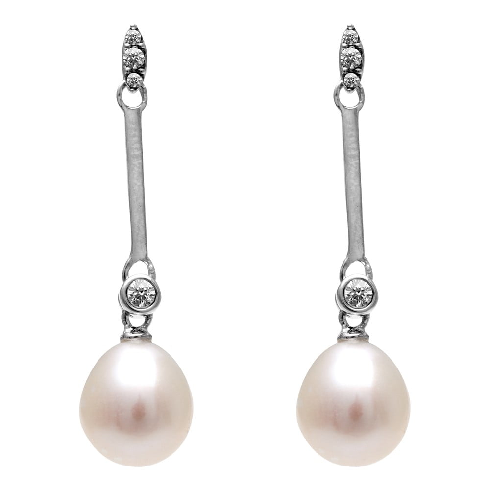 Náušnice s bílou perlou a  Swarovski krystaly GemSeller Datura
