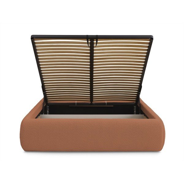 Oranžová čalouněná dvoulůžková postel s úložným prostorem/bez čela s roštem 160x200 cm Inera – Bobochic Paris-image-4