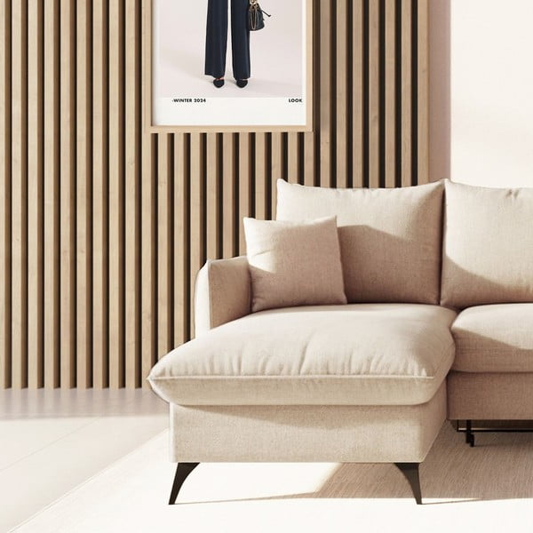 Béžová rozkládací/s úložným prostorem rohová pohovka z textilie bouclé (levý roh/s lenoškou) Brim – Rodier-image-4