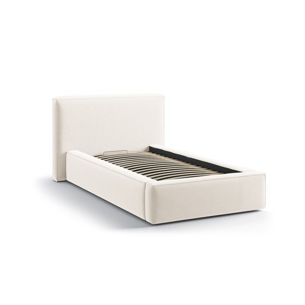 Krémová čalouněná jednolůžková postel s úložným prostorem s roštem 90x200 cm Jodie – Micadoni -image-2