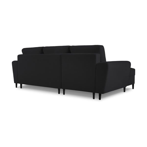 Černá rozkládací/s úložným prostorem rohová pohovka z textilie bouclé (levý roh/s lenoškou) Kyoto – Cosmopolitan Design-image-4