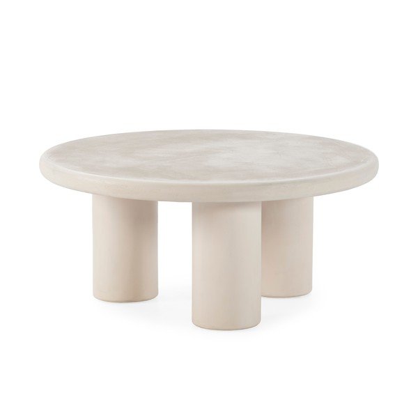 Krémový kulatý konferenční stolek v dekoru kamene ø 80 cm Iriel – MOME-image-2