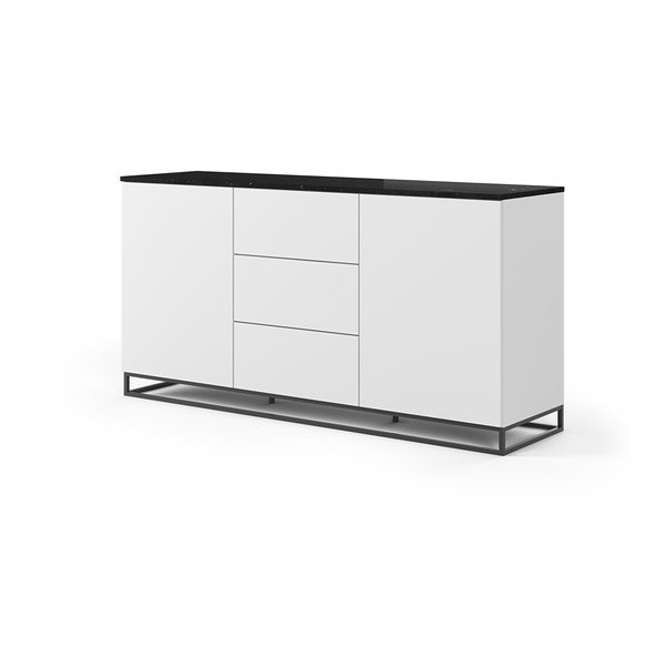 Bílá komoda s deskou z černého mramoru s 3 šuplíky a 2 dvířkami a černýma nohama TemaHome Join-image-2