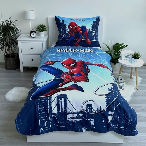 Modré bavlněné dětské povlečení na jednolůžko 140x200 cm Spider-man "Blue" – Jerry Fabrics-image-1