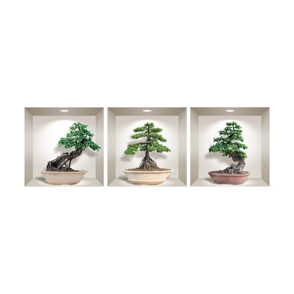 Sada 3 3D samolepek na zeď Ambiance Ginseng Bonsai-image-2