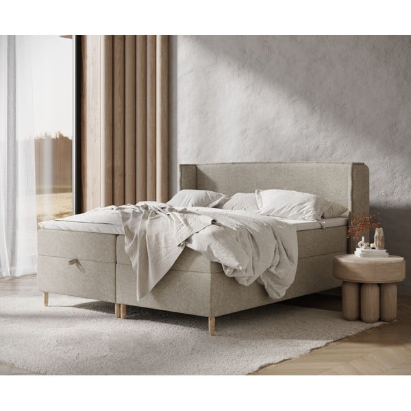 Světle šedá boxspring postel s úložným prostorem 160x200 cm Monpelli – Maison de Rêve-image-1