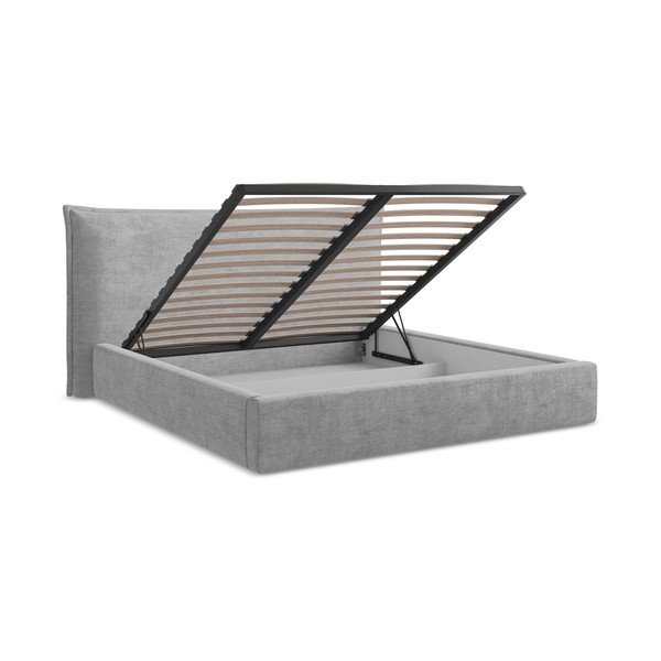 Světle šedá čalouněná dvoulůžková postel s úložným prostorem s roštem 160x200 cm Esala – Makamii-image-3