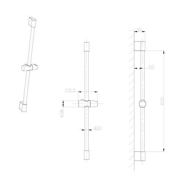 Matně černá nástěnná sprchová tyč z nerezové oceli s posuvným držákem 71 cm – Sapho-image-1