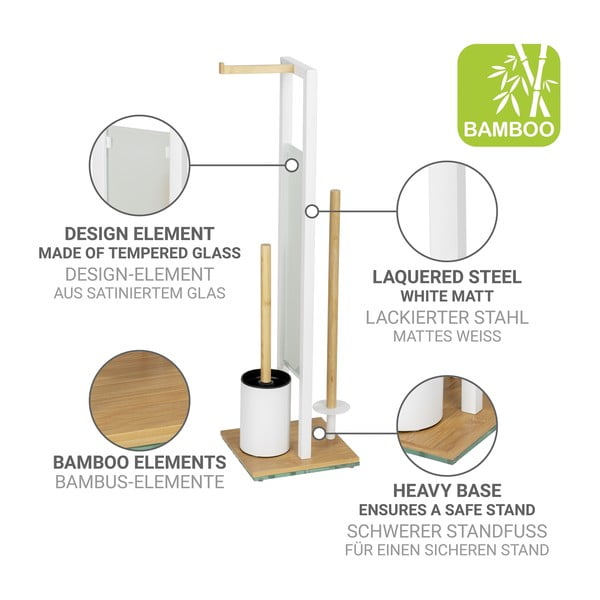 Bílý/v přírodní barvě ocelový stojan na toaletní papír se štětkou Rivalta – Wenko-image-3