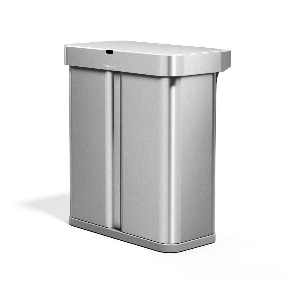 Ocelový odpadkový koš 34+24 l na tříděný odpad/bezdotykový ve stříbrné barvě Dual Sensor – simplehuman