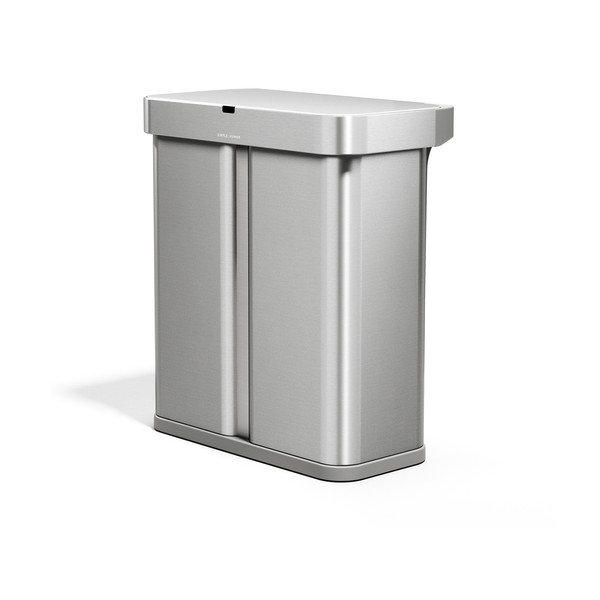 Ocelový odpadkový koš 34+24 l na tříděný odpad/bezdotykový ve stříbrné barvě Dual Sensor – simplehuman