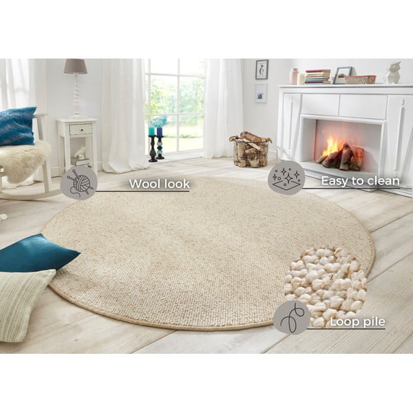 Krémový kulatý koberec ø 133 cm Wolly – BT Carpet-image-4
