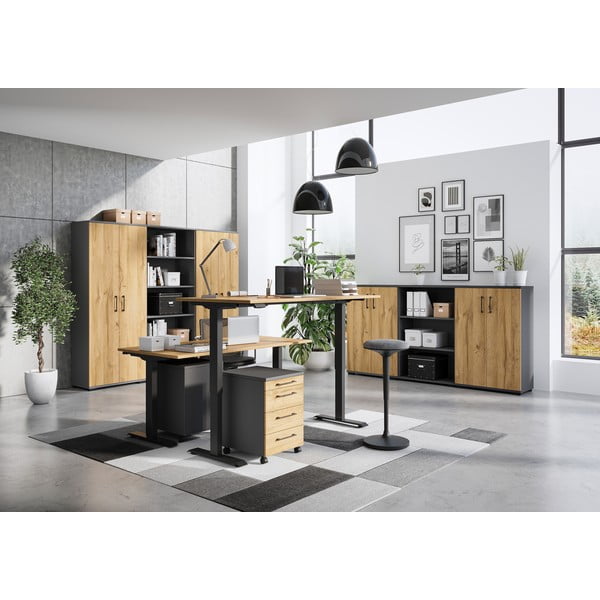 Polohovací pracovní stůl s elektricky nastavitelnou výškou s deskou v dubovém dekoru 80x180 cm Agenda – Germania-image-2