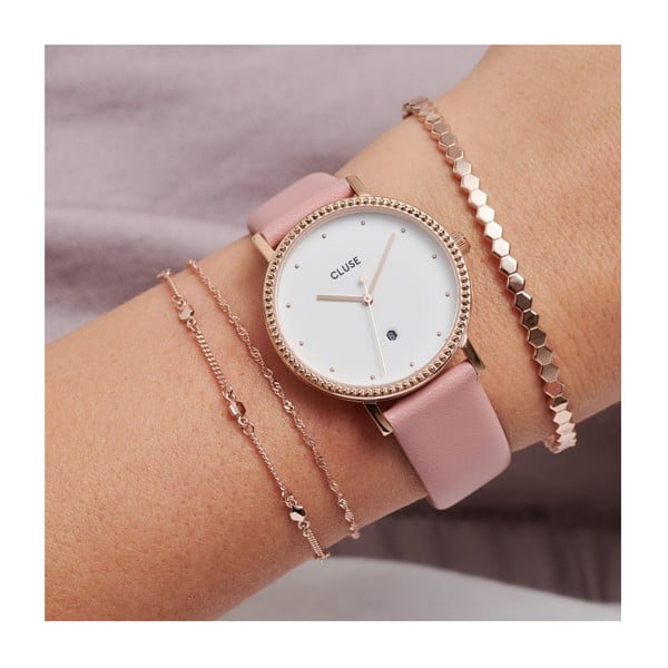Dámské hodinky s růžovým koženým řemínkem Cluse Le Couronnement-image-4