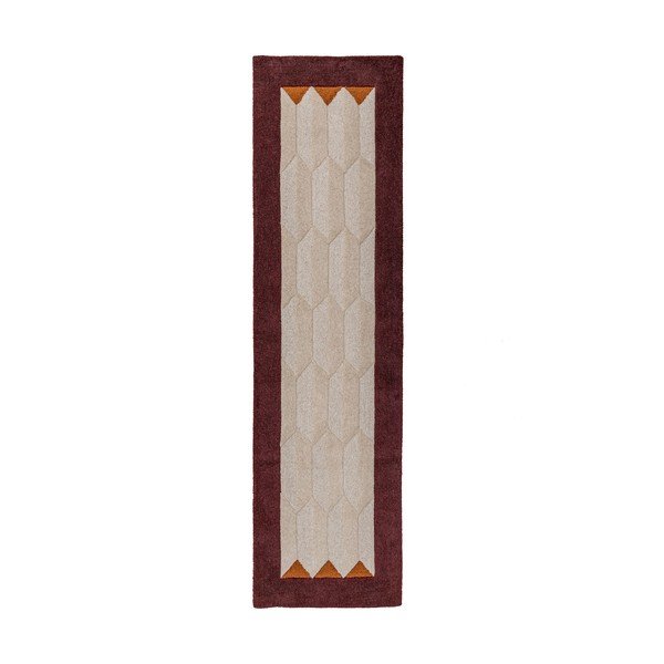 Vínový/v přírodní barvě ručně tkaný vlněný běhoun 60x230 cm Apex Border Wool – Flair Rugs