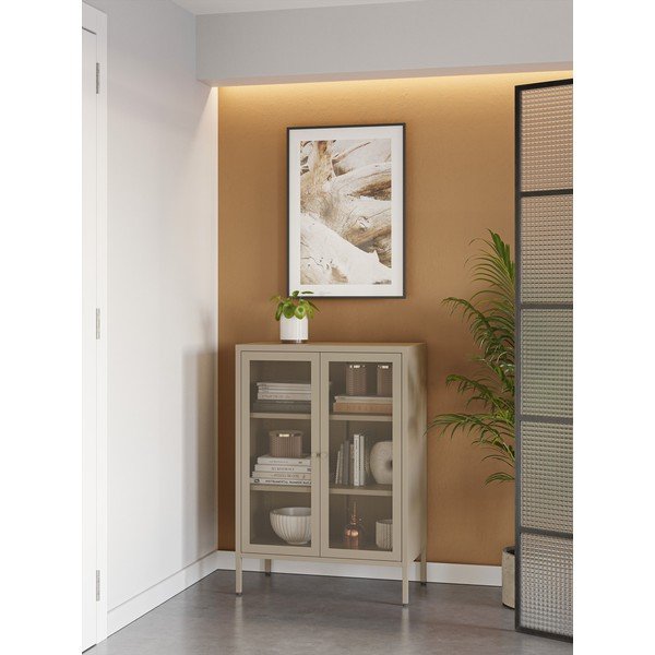 Krémová kovová skříňka 70x100x40 cm Fayna – Marckeric-image-1