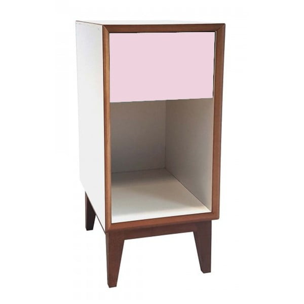 Malý noční stolek s bílým rámem a růžovou zásuvkou Ragaba PIX