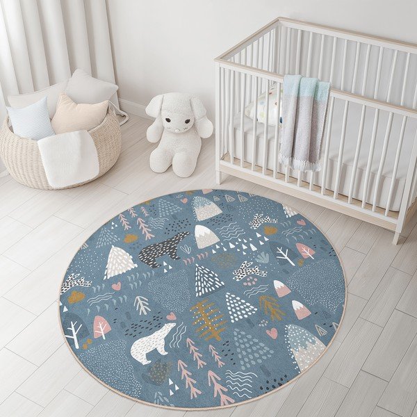 Modrý pratelný dětský koberec ø120 cm Forest Land – Mila Home-image-2