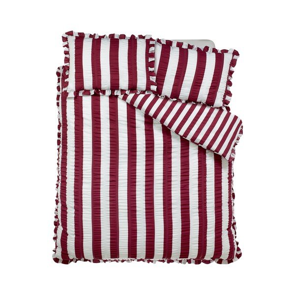 Tmavě fialové povlečení na dvoulůžko 220x230 cm Seersucker Frill Stripe – Catherine Lansfield
