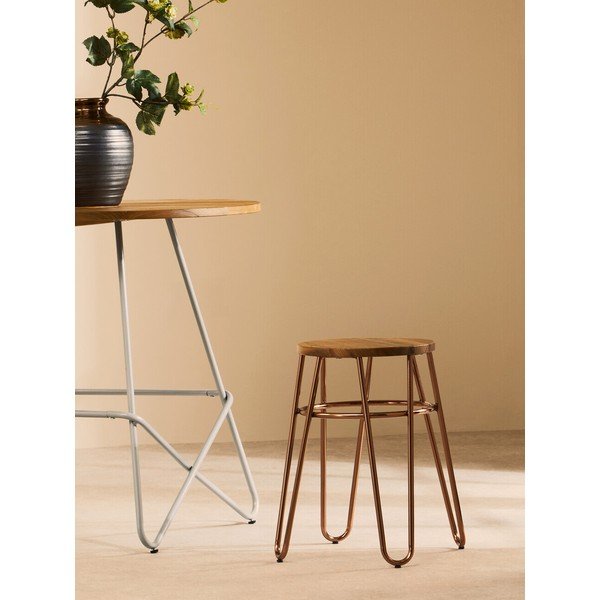 Stolička z jilmového dřeva v přírodní barvě/v růžovo zlaté barvě District – Premier Housewares-image-1