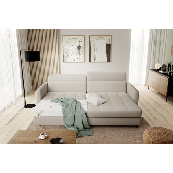 Béžová rozkládací/s úložným prostorem rohová pohovka z textilie bouclé (pravý roh/s lenoškou) Gomsi – ELTAP-image-1