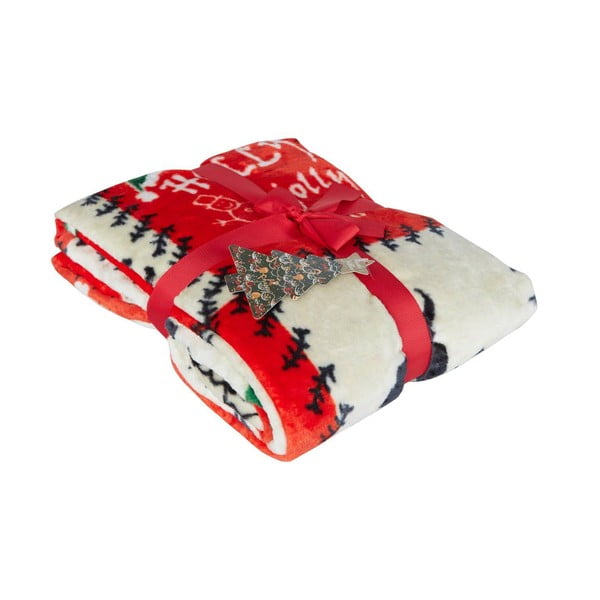 Červená deka s vánočním motivem z mikroplyše 100x170 cm – Mila Home-image-1