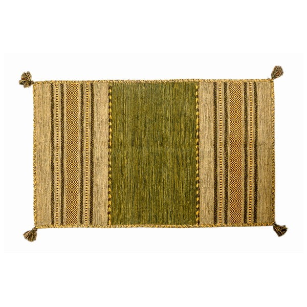 Zelený ručně tkaný koberec Navaei & Co Kilim Tribal 303, 150 x 90 cm