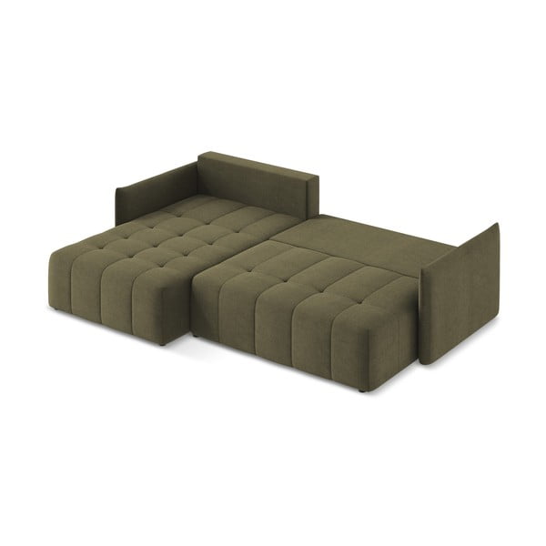 Khaki rozkládací/s úložným prostorem rohová pohovka (levý roh/s lenoškou) Moku – Makamii-image-4