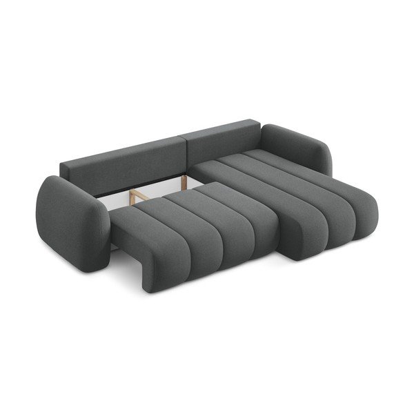 Tmavě šedá rozkládací/s úložným prostorem rohová pohovka z textilie bouclé (pravý roh/s lenoškou) Pele – Makamii-image-4