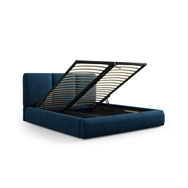 Tmavě modrá čalouněná dvoulůžková postel s úložným prostorem s roštem 160x200 cm Brody – Mazzini Beds-image-2