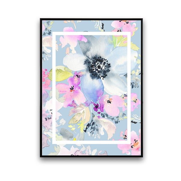 Plakát s modrými květinami, 30 x 40 cm