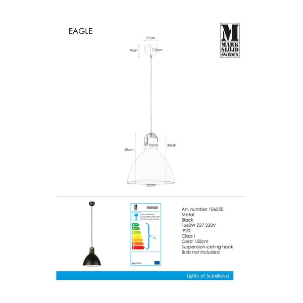 Černé závěsné svítidlo Markslöjd Eagle-image-1