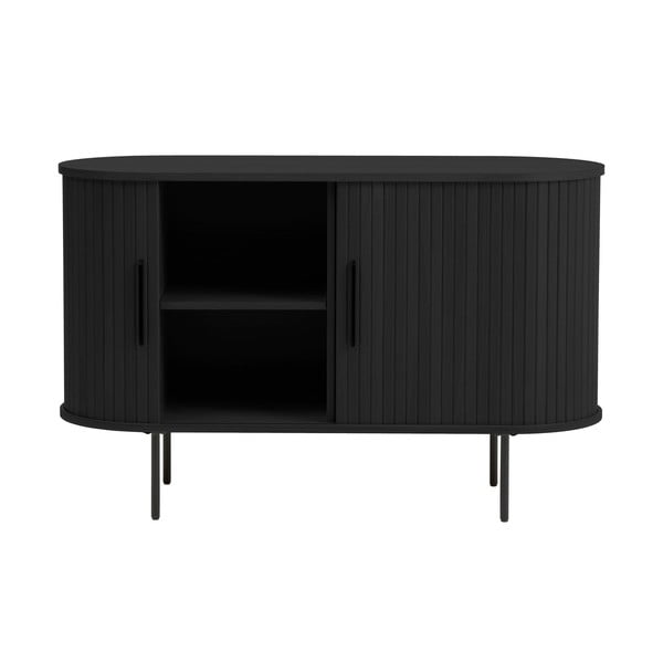 Černá komoda v dekoru dubu s posuvnými dveřmi 120x76x45 cm Nola – Unique Furniture-image-2