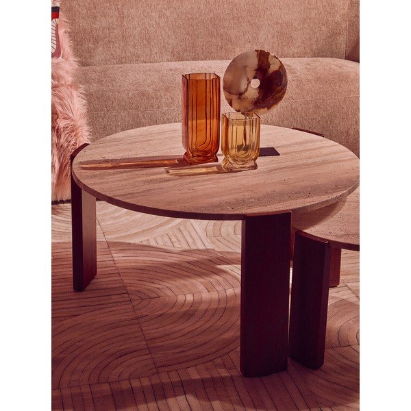 Hnědý/ve světle přírodní barvě kulatý konferenční stolek s mramorovou deskou  ø 60 cm Palermo – Premier Housewares-image-3