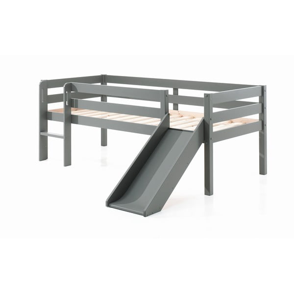 Šedá dětská vyvýšená postel se skluzavkou Vipack Pino, 90 x 200 cm-image-2