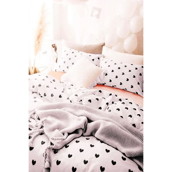 Bílé prodloužené povlečení na jednolůžko z bavlny Renforcé s prostěradlem/3dílné 160x220 cm Mini Hearts – Mila Home-image-2