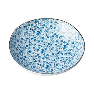 Modro-bílý keramický hluboký talíř MIJ Daisy, 600 ml