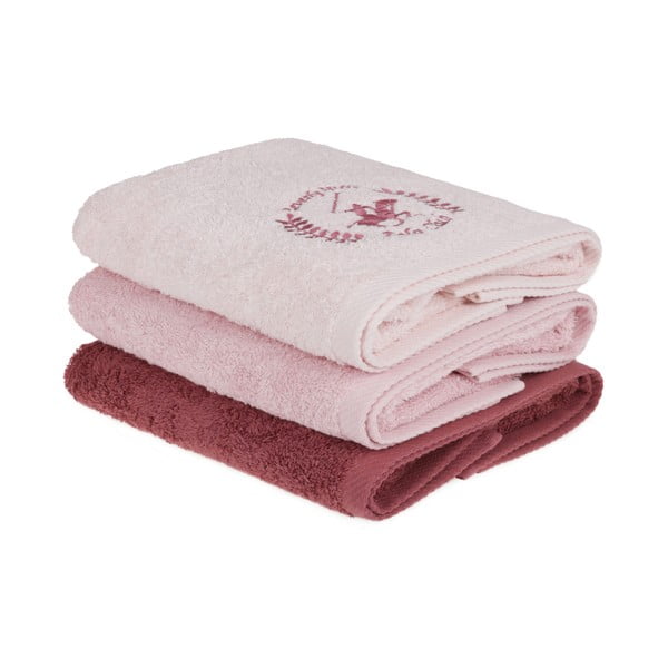 Sada 3 růžných ručníků na ruce, 90 x 50 cm