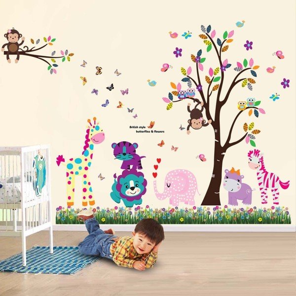 Samolepka na zeď WALPLUS Happy Animals Tree