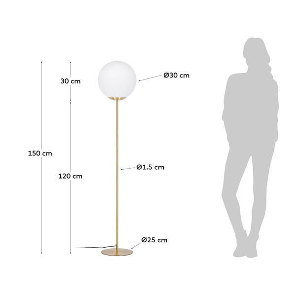 Stojací lampa ve zlaté barvě se skleněným stínidlem (výška 150 cm) Mahala – Kave Home-image-4