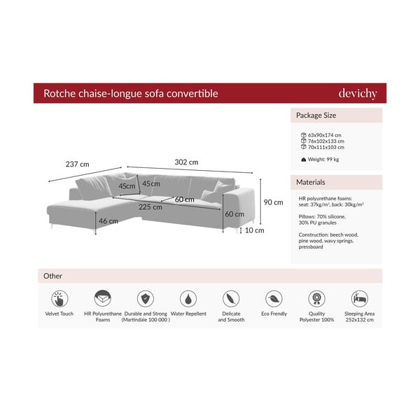 Tmavě růžová sametová rozkládací rohová pohovka Devichy Rothe, levý roh-image-3