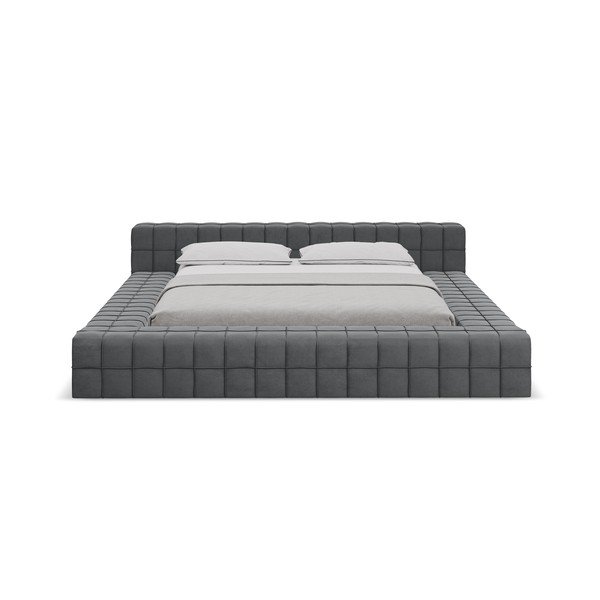 Tmavě šedá čalouněná dvoulůžková postel s roštem 160x200 cm Akela – Makamii-image-2